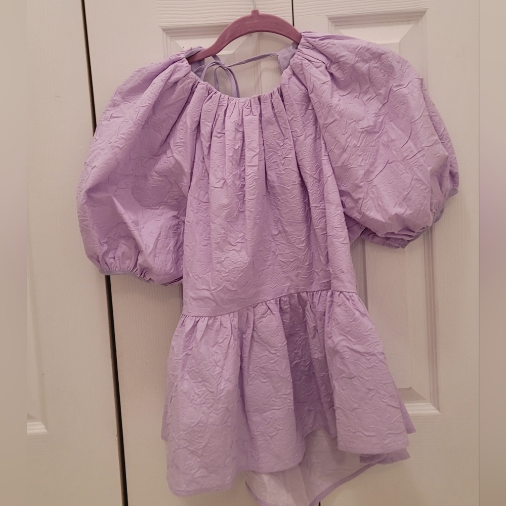Asos Exaggerated Puff Sleeve, Peplum, Open Tie Back Top, NWOT
